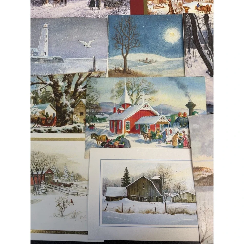 Vintage Christmas Cards Fronts ONLY Houses Barns More Scrapbooking Crafts 50+